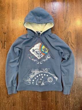 Roxy Sherpa-Lined Hood Zip-Up Logo Hoodie Sz L